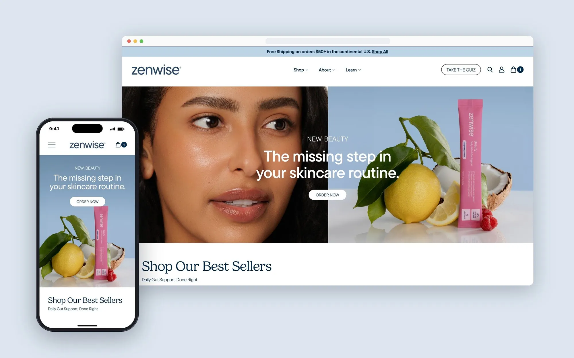 Zenwise Beauty launch on the website, desktop and mobile