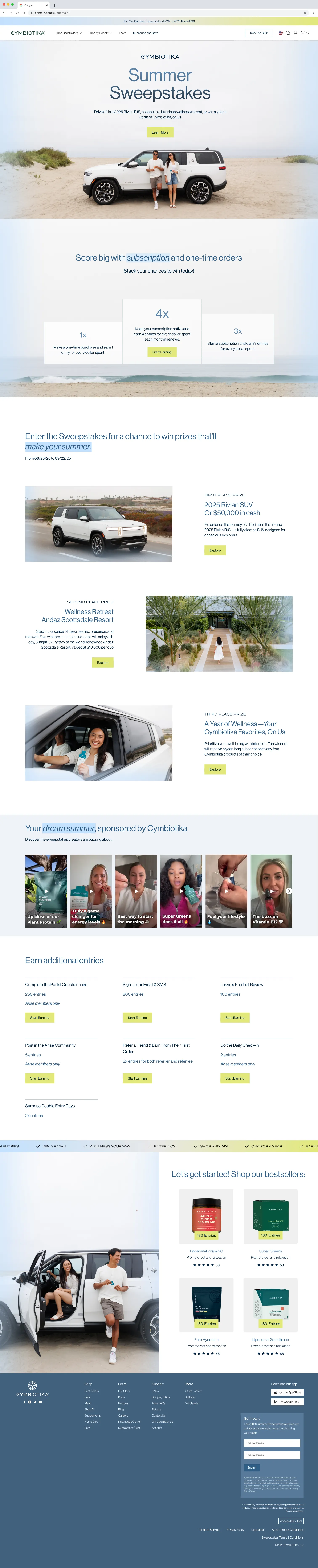 Summer Sweepstakes landing page, desktop