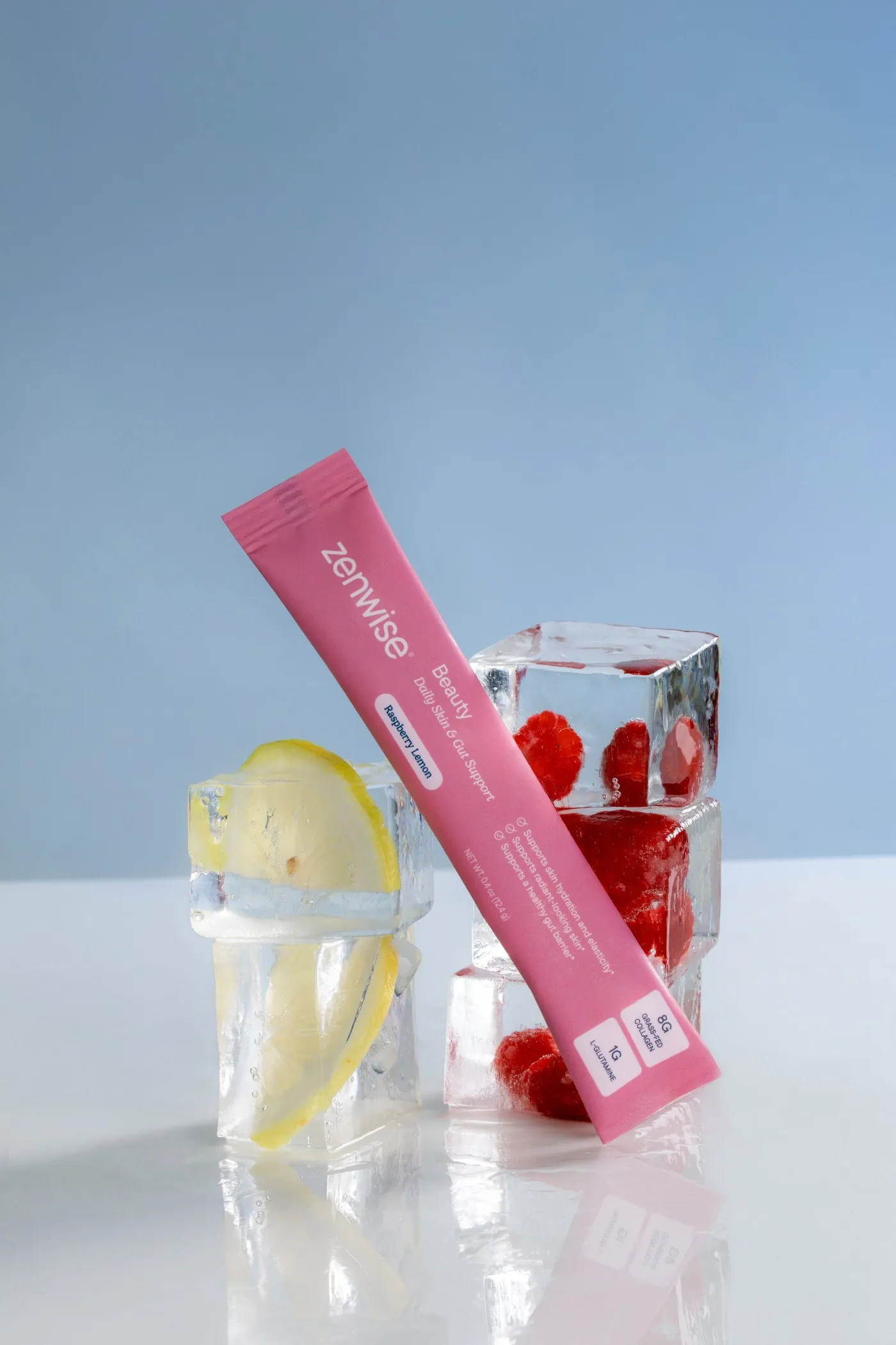 Beauty stick on ice with raspberry and lemon